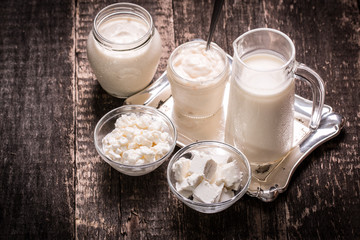 Dairy products,healthy food on wooden table