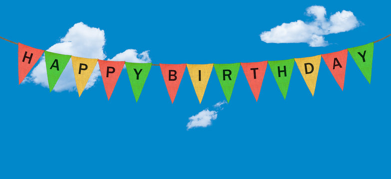 Individual cloth pennants or flags with Happy Birthday