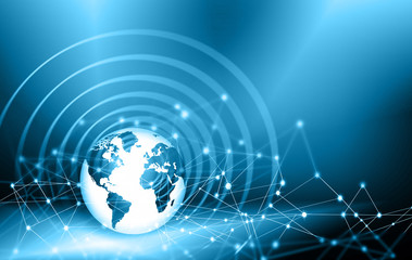 Best Internet Concept of global business. Globe, glowing lines on technological background. Electronics, Wi-Fi, rays, symbols Internet, television, mobile and satellite communicationsblue blur