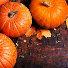 Autumn Pumpkin Thanksgiving Background - orange pumpkins over wo