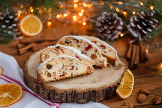 Stollen, traditional Christmas sweet holiday cake