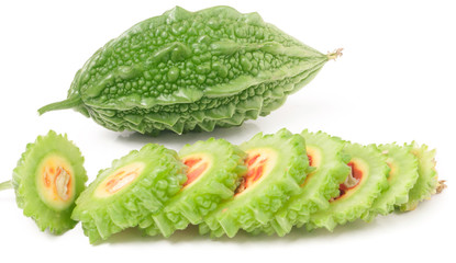 green bitter melon or momordica isolated on white background