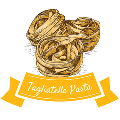 Tagliatelle pasta colorful illustration.