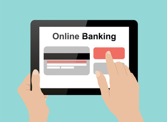 Hand touch tablet pc, online banking concept