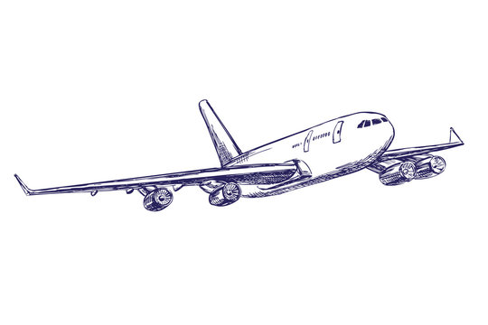 airliner, aircraft hand drawn vector llustration realistic sketch