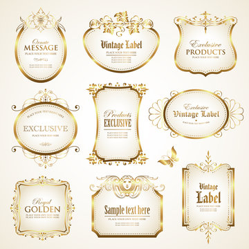 White gold-framed labels