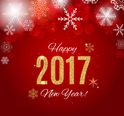 Fototapeta na wymiar Happy New Year 2017 Gold Glossy Background. Vector Illustration