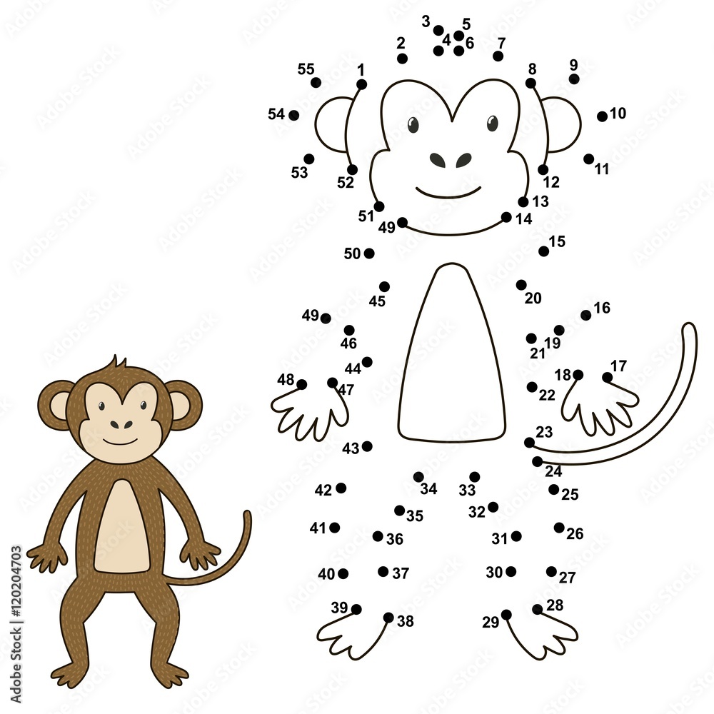 Canvas Prints connect the dots to draw the cute monkey and color it