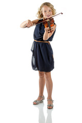 Girl playing a violin on white background