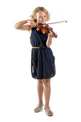Girl playing a violin on white background