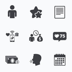 Bank loans icons. Fill document and get money.