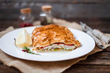 Fish baked in pastry. 