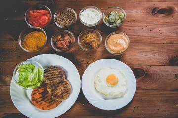 ingredients for cooking burgers, cooking food