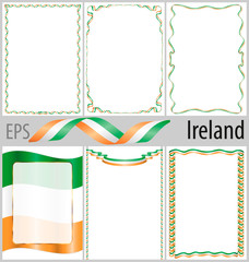 Set of 6 frames and borders with coloring Ireland flag