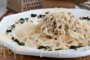Farfalle Pasta - with cream mushroom sauce and pesto