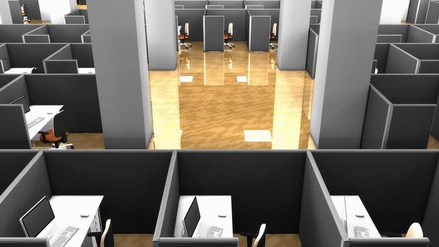 Computer generated, Office building, office cubicle partitions.	