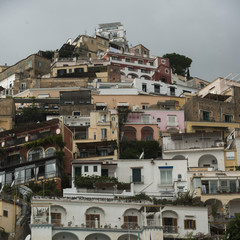 Fototapeta na wymiar Residential buildings on hill, Positano, Amalfi Coast, Salerno,
