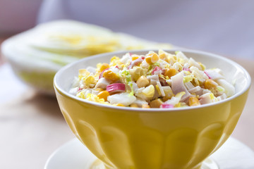 Chinese cabbage, sweet corn and surimi salad