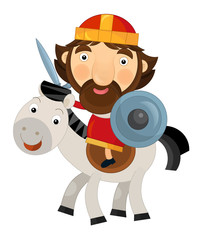 Cartoon happy and funny king sitting on the horse - isolated - illustration for children