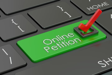 Fototapeta premium online petition, green key on keyboard. 3D rendering