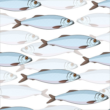 Seamless Vector Pattern Of A Shoal Of Herring In The Water