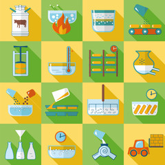 set of flat icons dairy product production