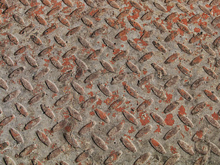 The textured surface of rusty metal floor