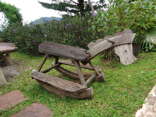 A Wooden Rocking Horse in the Garden, Greeting Card, Background, Banner 