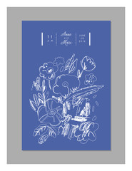 Universal floral card, creative art poster. Wedding, anniversary, birthday invitations. Vector