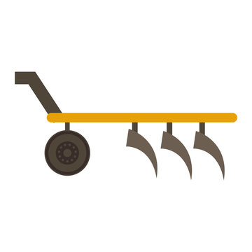 Farm plow for deep plowing vintage engraved vector illustration. Industrial agriculture farming field farm plow rural machinery. Vector cultivation plough vehicle machine farm agriculture.