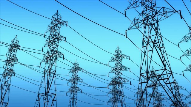 Computer generated, Electricity, power grid structures, pylon tower. 	