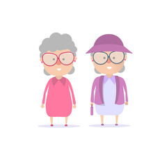 Grandmother in a dress and jacket. Vector flat cartoon illustration