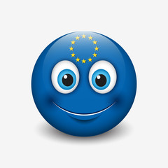 Cute emoticon isolated on white background with European union flag motive - smiley 