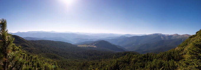 Fototapeta na wymiar Carpathian mountains landscape, panorama view of the Chornogora ridge. Panoramic view.