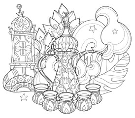 Arabic coffee maker dalla with cups.