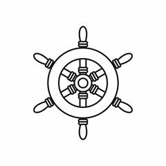 Ship steering wheel in outline style isolated on white background vector illustration