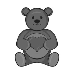 Toy bear icon in black monochrome style isolated on white background. Childrens toy symbol vector illustration