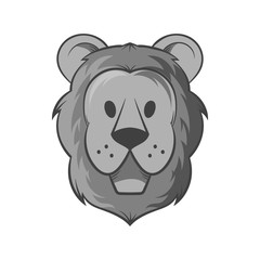 Face of a lion icon in black monochrome style isolated on white background. Animal symbol vector illustration