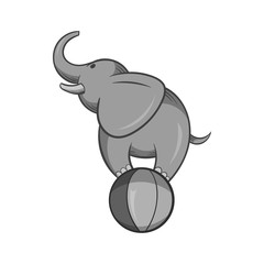 Elephant on the ball icon in black monochrome style isolated on white background. Circus symbol vector illustration