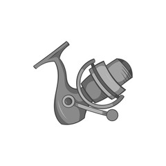 Reel on rod icon in black monochrome style isolated on white background. Fishing symbol vector illustration