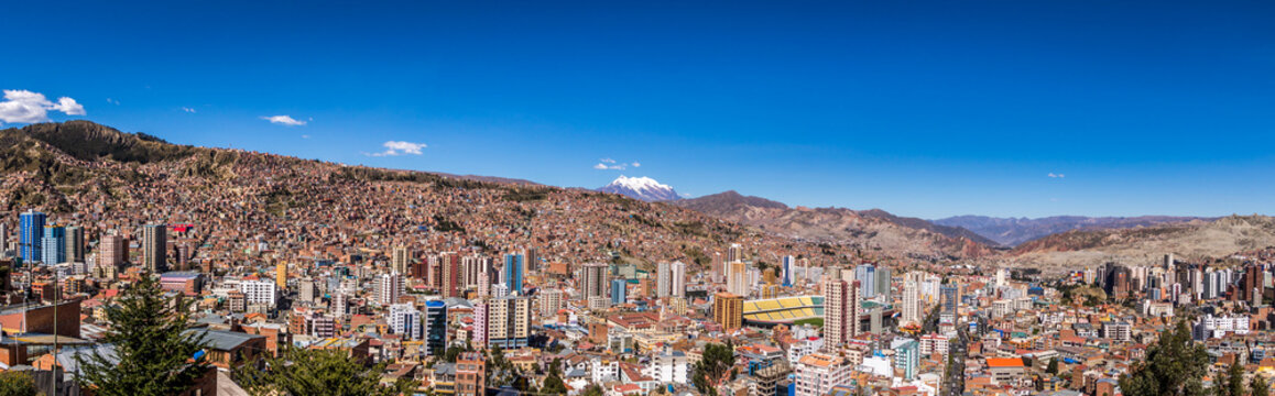 Panoramic view of La Paz with Illimani Mountain - La Paz, Bolivia