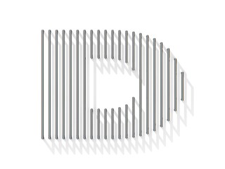 Silver, steel wire font. Letter D