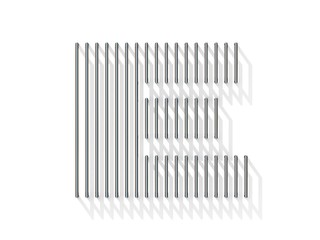 Silver, steel wire font. Letter E