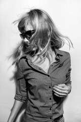 Fototapeta premium Woman with hair blowing in wind