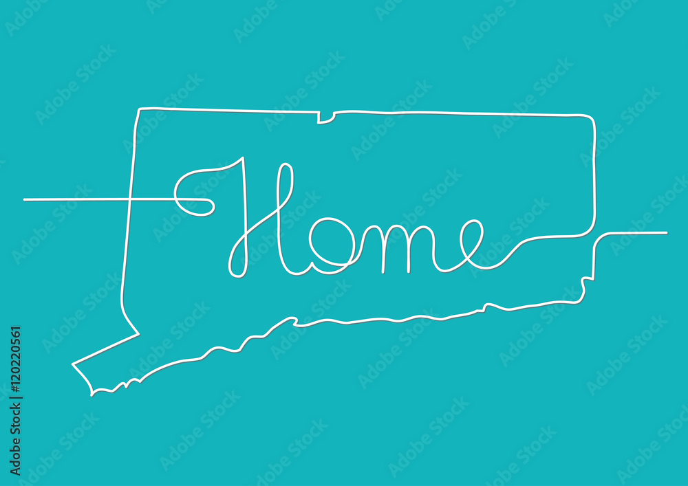 Wall mural continuous line drawing of Connecticut home sign