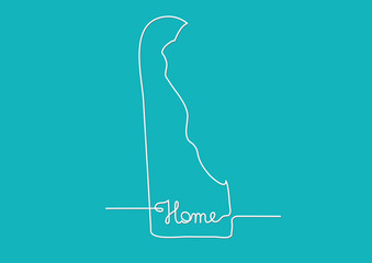 continuous line drawing of Delaware home sign