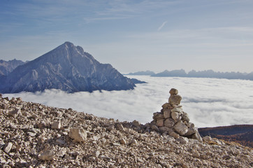 Pyramid of stones on a mountain