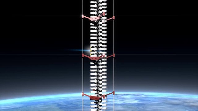 Computer generated, Artist rendering space elevator concept animation.	