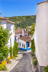 Narrow White Street 11th Century Mediieval City Farmland Obidos