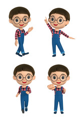 3D illustration character - The boy who makes a pose wearing glasses.
